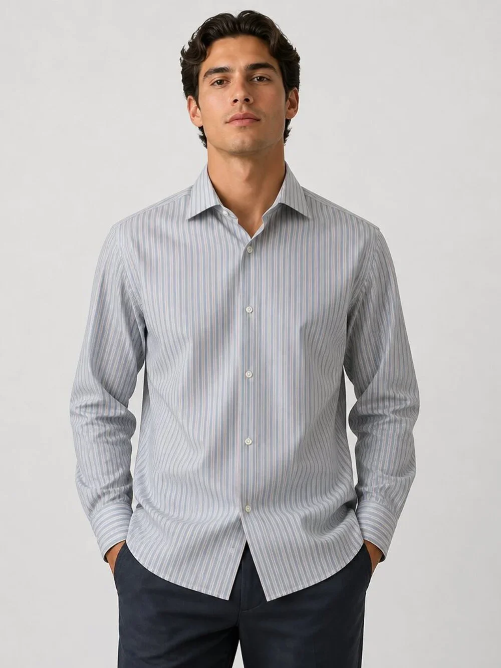 Banana Republic Mens 15-15.5 Medium Fitted Stripe Long Sleeve Button Up Shirt